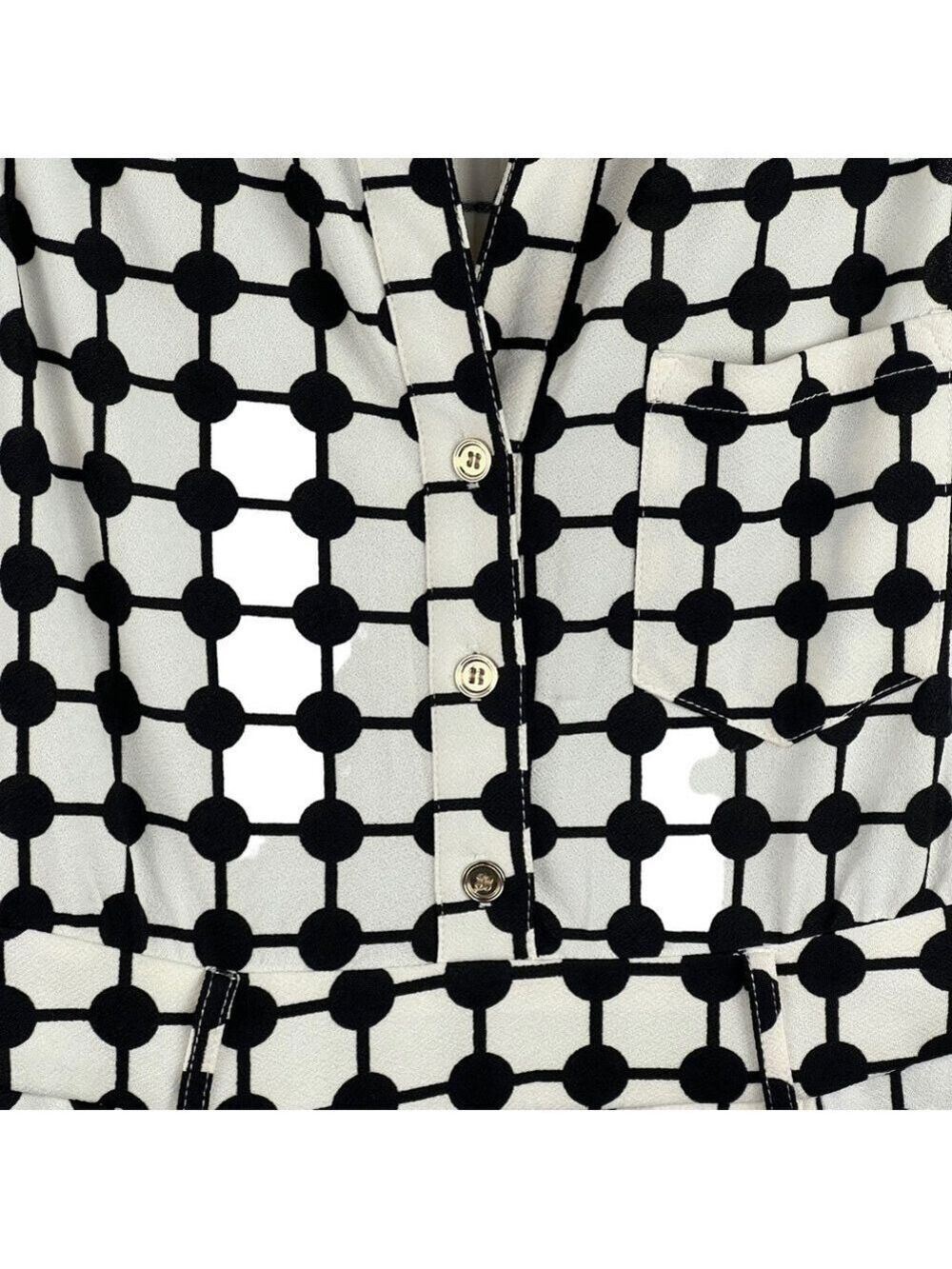 New-shop17 Black/Off White Geometric Print, Wide leg, Sleeveless S Jump Suit SM - Picture 8 of 16